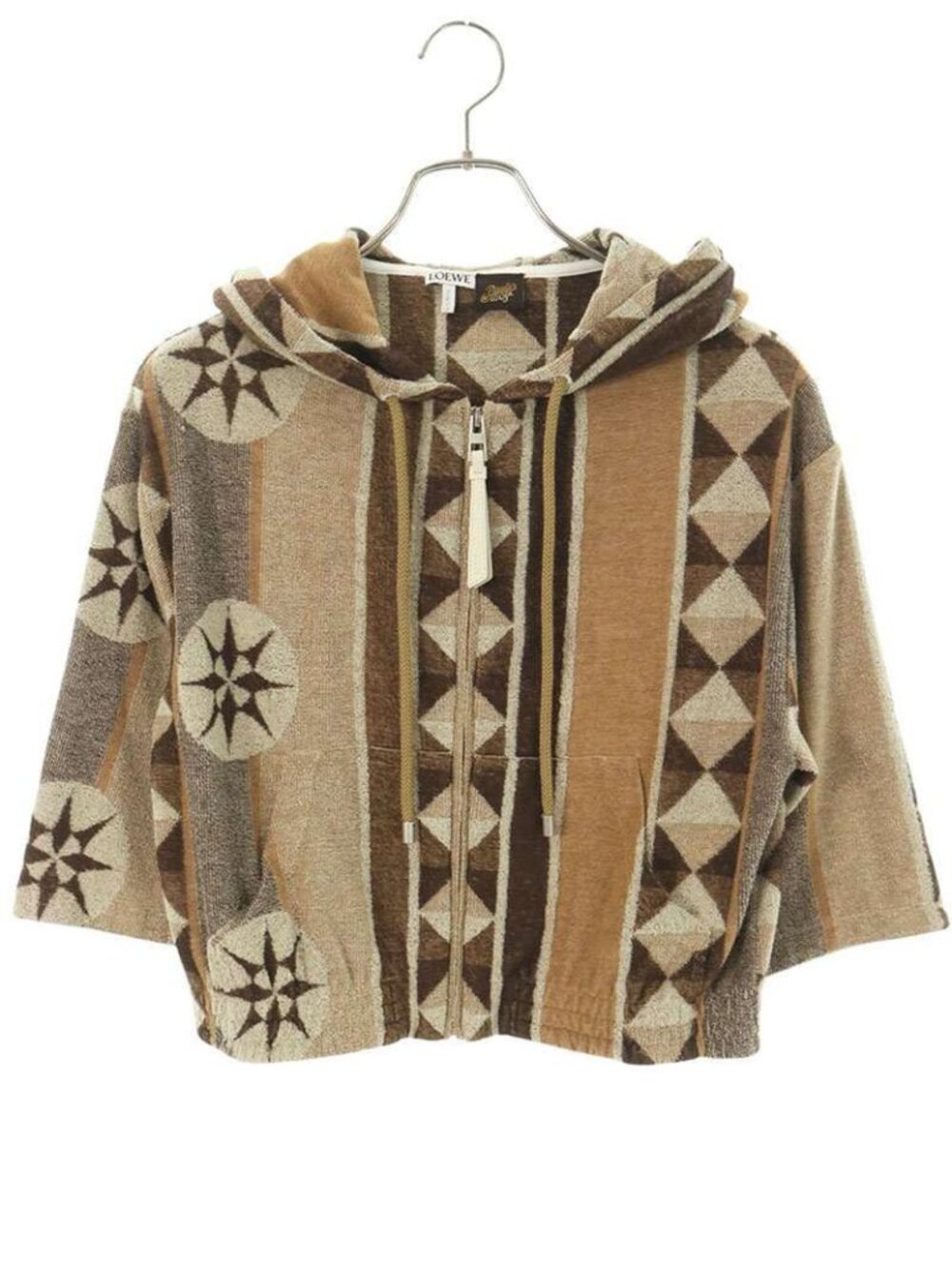 Loewe Paula's Ibiza Geometric Pattern Cropped Pile Short Sleeve Hoodie XS